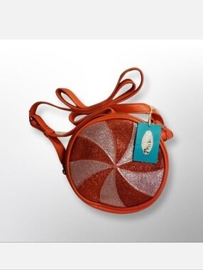 Red And Silver Glitter Swirl Round Crossbody Bag